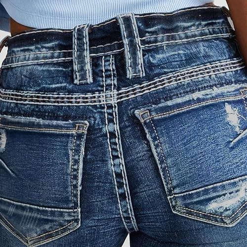 Straight Leg Jeans for Women Stretch Mid Rise Bootcut Denim Pants Lightweight Casual Vintage Wash Jeans with Pockets thumbnail 6
