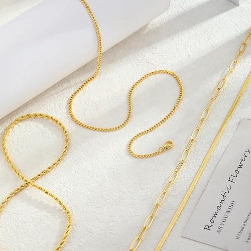 MFRYK Gold/Silver Necklaces Stack For Women,14K Gold/Sterling Silver Plated Simple Layered Choker Necklaces For Women,Stackable Multilayer Pearl Cross Disc Circle Pendant Cuban Herringbone Snake Paperclip Chain Necklaces Set Jewelry Gift for Women thumbnail 6