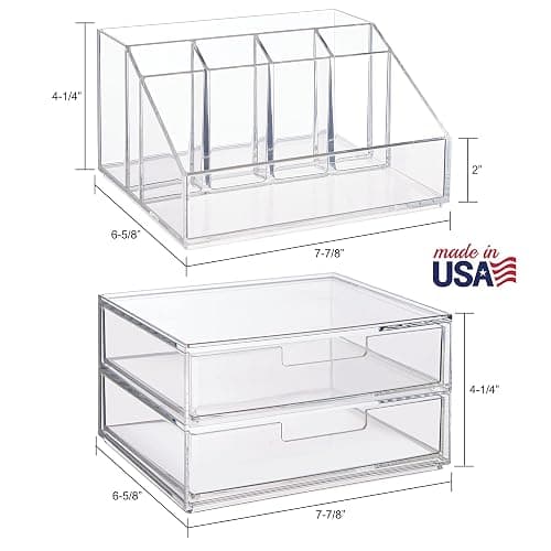 STORi Chloe Stackable Makeup Holder & Drawer Organizer Set, Clear, BPA-Free Plastic, Made in USA, Organize Brushes, Cosmetics & Beauty Essentials thumbnail 3