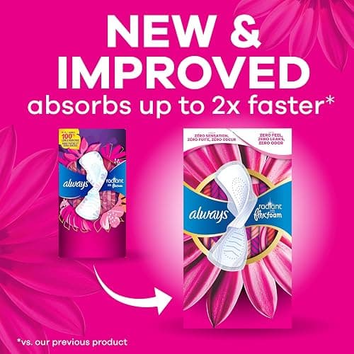 Always Radiant Feminine Pads for Women, Flexfoam Pads with Wings, Size 1, Regular Absorbency, Lightly Scented, 90 Count (3 Packs of 30) thumbnail 2