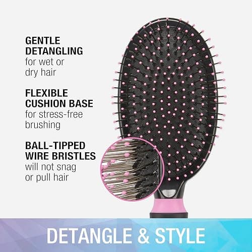 Conair Salon Results Hairbrush - Men and Women - Detangling Hair brush - ideal for curly or straight styles - features wire bristles and cushion Base - Pink/Black thumbnail 2