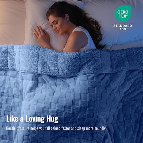 Uttermara Weighted Blankets for Adults Queen Size, 15lbs 60x80 inches | Warm Cozy Sherpa; Soft Plush Jacquard; Machine Washable; Filled with Glass Beads; Heavy Throw for Sleep and Calm; Blue thumbnail 2