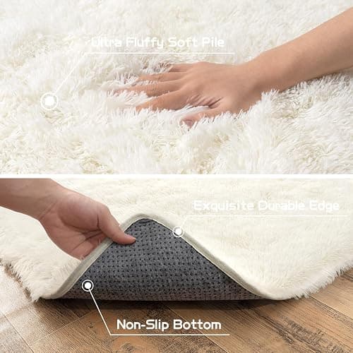 Pionblank 8x10 Rug for Living Room, Fuzzy Plush Large Area Rug, Fluffy Modern Shag Non Slip Soft Furry Carpet for Bedroom Kids Room Nursery Teens Dorm Home Decor, Cream White | Soft, Plush, Fuzzy, Fluffy, Non Slip, Modern, Furry, Carpet, Home Decor thumbnail 6