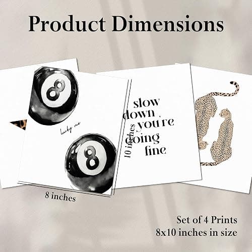 DOFQZ Trendy Black and White Leopard Inspirational Wall Art Prints Set of 4, Leopard Print Room Decor, Funky Cheetah Star Lucky 8 Ball Posters for Girls Bedroom Dorm Apartment Decor, 8x10 Unframed thumbnail 6