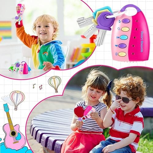 Skylety Musical Smart Remote Car Key Toy with Sound and Lights Fun and Educational Musical Toys for Travel Play(Pink) - Pink thumbnail 5