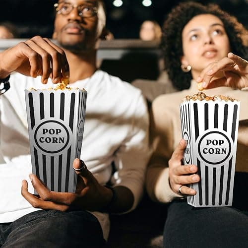 Novelty Place 12 Pcs Classic Popcorn Boxes, 46 oz Black and White Striped Cardboard Popcorn Container for Movie Night Party - 7.8" Tall x 3.9" Square thumbnail 7