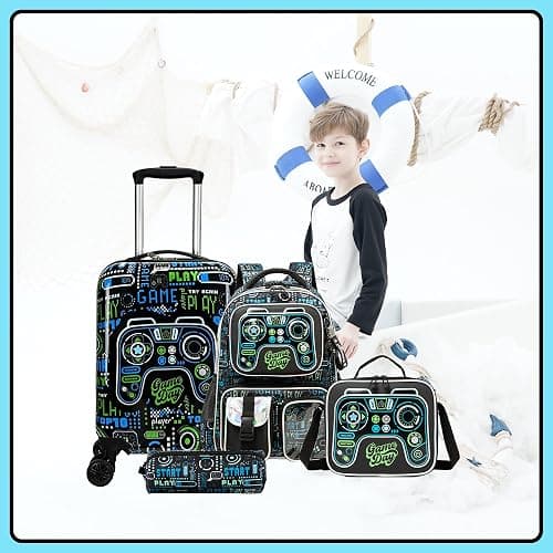 Inprof Kid’s Luggage Set 5 Piece Suitcase Set 16’’ Hardside Luggage with Spinner Wheels Girls Boys Carry on Luggage Travel Rolling Luggage Airline Approved thumbnail 5