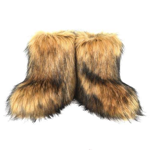 qenqenr Fashion Fur Boots,Flat Heel Comfy Plush Warm Snow Booties,2025 Winter Outdoors Furry Boots,Mid-Calf Faux fur Boot for Women. thumbnail 4