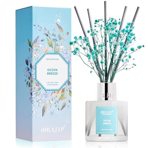 Airkeep Reed Diffuser Set,3.38 fl oz (100 ml) - Ocean Breeze Oil Diffusers with 8 Reed Sticks, Home Fragrance Reed Diffuser for Bathroom Shelf Decor - Image 1