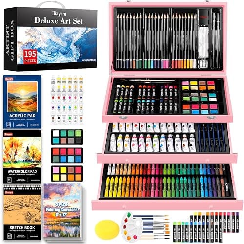 iBayam Gifts for Kids Teens Girls Women, 195-Pack Arts and Crafts Supplies for Adults Kids, Art Kits Paint Set for Acrylic Oil Watercolor Canvas Ceramic Rock Eggs Egg Tempera, Easter Basket Stuffers - Image 1