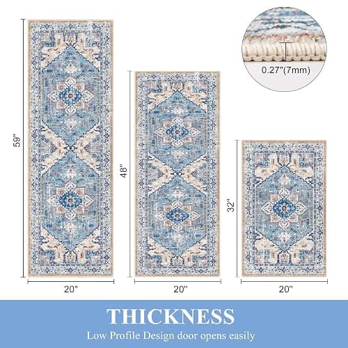 Yamaziot Boho Washable Kitchen Rugs Sets of 3, Non Slip Kitchen Mats for Floor with Rubber Backing, Waterproof & Stain Resistant Thick Carpet Runner Throw Rug for Kitchen, Laundry Room, Hallway thumbnail 2