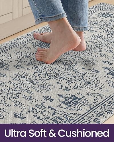 DEXI Kitchen Mats for Floor Cushioned, 23x59 Extra Large Wide Runner Rug Non Slip, Waterproof Soft Comfort Standing Padded Anti Fatigue Decorative, Blue White - 59"L x 23"W x 0.4"Th - Blue / White thumbnail 3