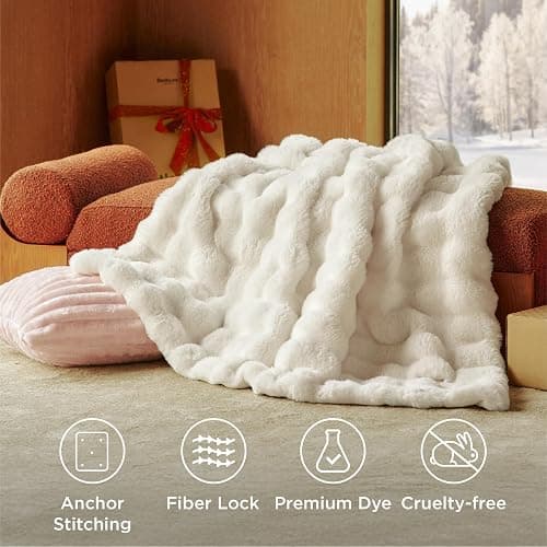 Bedsure GentleSoft Fluffy Fuzzy Throw Blanket, 870GSM Soft Faux Fur Blanket for Couch, Plush Fleece Minky Velvet Winter Bedding for Christmas, Thick Warm Furry Cozy Gifts for Women, Cream, 50"x60" thumbnail 7