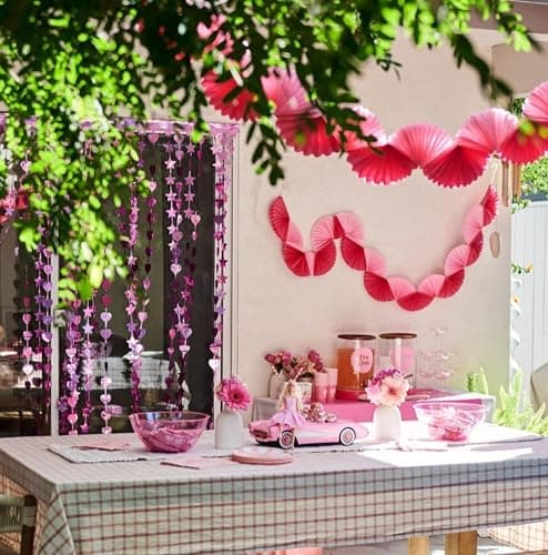 xo, Fetti Pink Paper Fan Garland - 6 Ft. | 3D Bachelorette Party Decorations, Birthday Party Supplies, Pink Preppy HBD, Baby Shower thumbnail 2