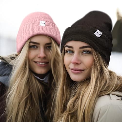 FEQO 4 Pack Satin Lined Winter Beanie Hats Soft Silk Lined Beanies | Knit Cuffed Beanies Warm Winter Beanies, Soft Knit Caps with Satin Lined Ski Hats, Cozy Cuffed Skull Caps for Men and Women thumbnail 6