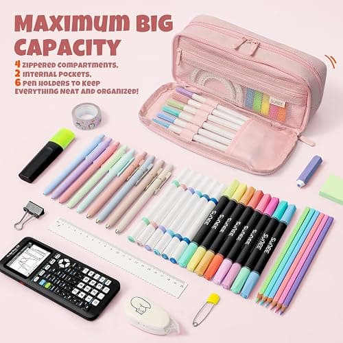 SUNEE Pencil Case, Large Capacity Pencil Pouch, Aesthetic Big Pen Bag 900D Oxford Pen Box for Office Stationery Organizer School Supplies Multifunctional for Teen Boys Girls Women Men, Pink thumbnail 3