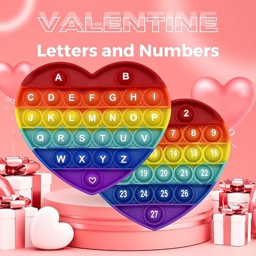 PETBSNVB Rainbow Heart Shaped Pop Bubble Valentines Fidget Toy with Letters and Numbers, Xmas Gift Sensory Toy with Alphabets Kids Birthday Party Classroom Prize Stress Reliever thumbnail 5