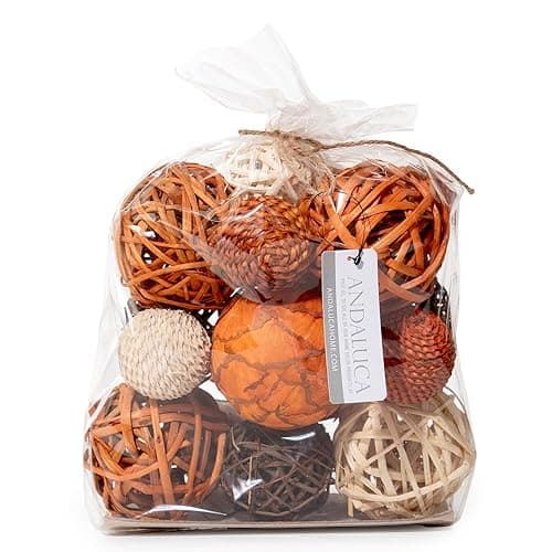 ANDALUCA Large Decorative Vase Filler Bag with Orbs, Balls (Burnt Orange) - Burnt Orange