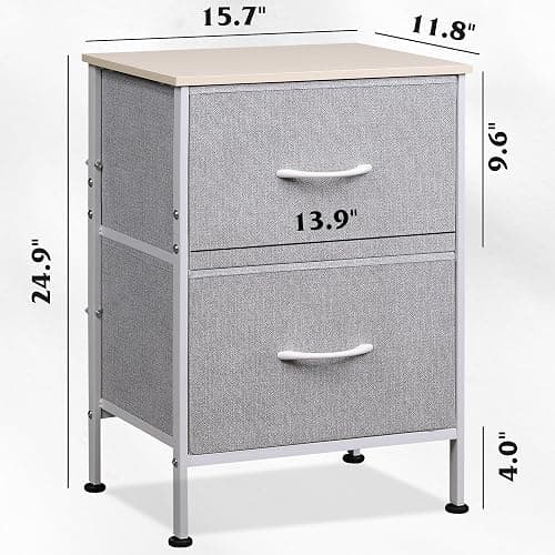 WLIVE Nightstand, Nightstand with 2 Drawers, Bedside Furniture, Night Stand, Small Dresser for Bedroom, College Dorm, End Table with Fabric Bins, Dormitory, Light Grey, Size L thumbnail 3