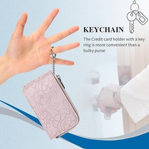 GAEKEAO Small Credit Card Holder Wallet for Women RFID Leather Slim Wristlet Keychain Wallets With Zipper Pocket thumbnail 6