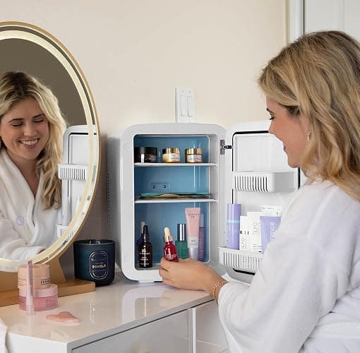 Cooluli 15L Mini Fridge for Bedroom - Car, Office Desk & College Dorm Room - 12v Portable Cooler & Warmer for Food, Drinks, Skincare, Beauty & Makeup - AC/DC Small Refrigerator with Glass Front, Black thumbnail 2