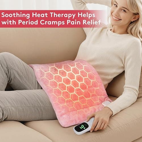 UTK XL Heating Pad for Back, Electric Heat Pad for Period Cramps Pain Relief, Soft Thicken Flannel Fabric Machine Washable, Christmas Gifts for Women Mom, 6 Heat Settings & Auto-Off, 12" x 24"(Pink) thumbnail 2