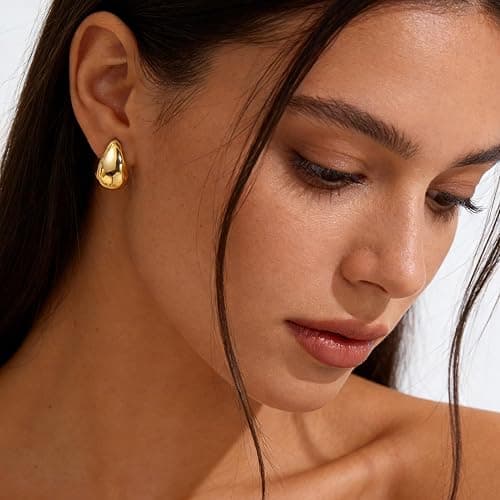 12 Pairs Chunky Silver Hoop Earrings for Women Trendy, Silver Plated Lightweight Thick Open Twisted Stack, Non Tarnish Huggie Hoops Earring Set thumbnail 4