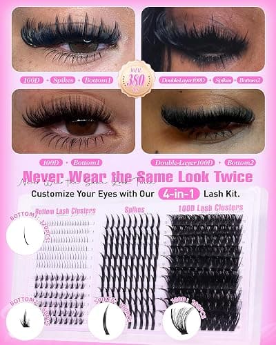 Wispy Lash Clusters with Spikes Volume Eyelash Clusters with 2 Styles Bottom Lashes 100D Mink Cluster Eyelash Extensions 380PCS Spiky Individual Lashes with Bottom Lash Clusters by Boahankuke thumbnail 2