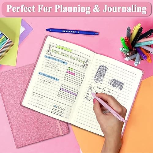 Pink Glitter Notebook, 8.3x5.7” 160 Lined Pages Glitter Never Peel Off Sparkle Journal for Girls College Ruled A5 Hardcover Notebooks for Teens Women Writing Note Taking Office Work School Gifts thumbnail 5