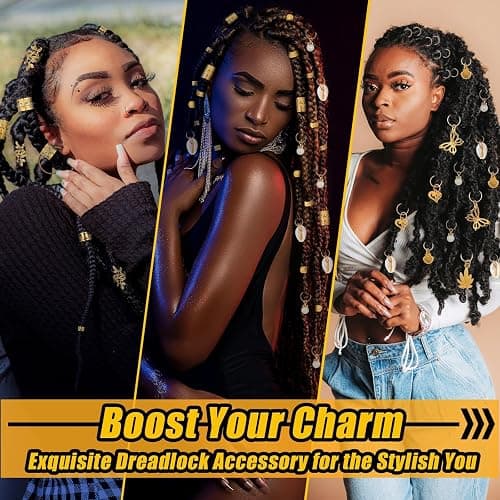 236PCS Gold Hair Accessories Set: Jewelry, Charms, Rings and Cuffs for Braids, Dreadlocks, Loc Styles and Rave Hair Styling thumbnail 3