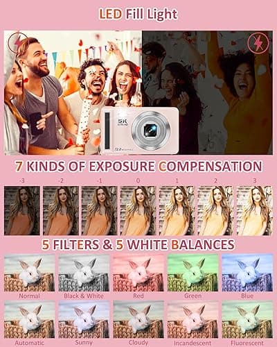 5K Digital Camera - 72MP UHD Point and Shoot Small Digital Cameras - Autofocus Compact Camera for Photography with Flash - Portable Vlogging Camara Gifts for Kids with 32GB Card, 2.8" Screen, 16X Zoom thumbnail 5