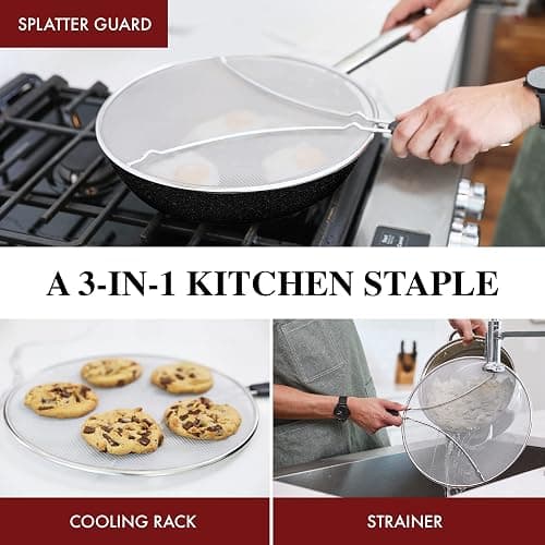 BergKoch Splatter Screen for Frying Pan - 13 Inch Stainless Steel Grease Splatter Guard - Cover Oil Splash when Sizzling Bacon, Cooking Fried Chicken or Popcorn thumbnail 4