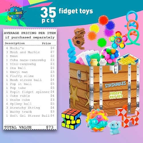 Sensory Fidget Toys Pack - Stress Relief and Anti Anxiety Toys for Kids - Cool Fidget Packs with Stress balls, Fidget Cube, & More for Party Favours, Prizes, Travel, & Pinata Stuffers thumbnail 4