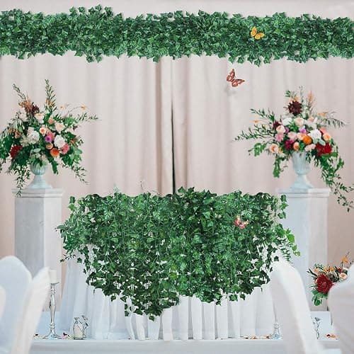 GPARK 84ft 12 Pack / 82 inch, Artificial Ivy Garland Fake Leaf Plants Vine, Hanging Leaves Garlands for Wedding Party Garden Kitchen Outdoor Greenery Wall Decor Green thumbnail 2