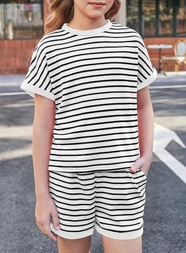 blibean Girls Summer Clothes Sets Kids Textured Striped Outfits Size 6-15 Years thumbnail 4