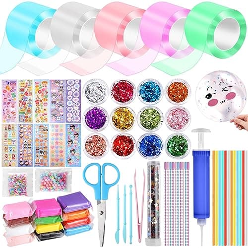 Needbrock 5 Pcs Nano Tape Bubble Kit,1m/3.28 ft Each Roll Nano Tape Bubbles Double Sided Tapes with Luxe Glitter, Clay, Beads, Cute Stickes Suitable for Over 3 Years Old - Clear Nato Tape Bubble Kit