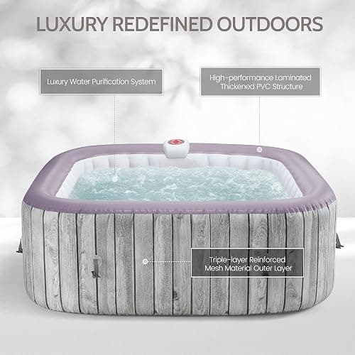 COCLUB Inflatable Square Hot Tub Spa Set, Outdoor Bubble Massage Portable Hot Tubs, 4-6 Person Blow up Hot Tub with 130 Soothing Jets, Insulated Cover, Built in Heater Pump, 6 Filter Cartridges thumbnail 5