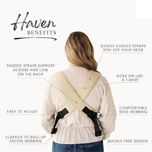 Happy! Haven Baby Carrier – Organic Cotton Blend, 7-35 lbs, Newborn to Toddler – Stretchy Ergonomic Cross-Back Soft Structured Carrier, Adjustable Fit thumbnail 3
