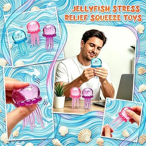 Jellyfish Squishy, Jellyfish Design Squeeze Stress Ball, Sensory Toy with a Super Solid Squish for Adult,Squeeze Toys for Anxiety and Stress Relief, Party Gifts (Green) thumbnail 4