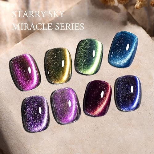 CANNI 8 Pcs 9 ML Cat Eye Gel Nail Polish Set, Red Purple Pink Blue Green Glitter Rainbow Holographic Cat Eye Gel Polish Kit with Magnet Colors Nail Art Manicure Salon DIY Gifts thumbnail 3