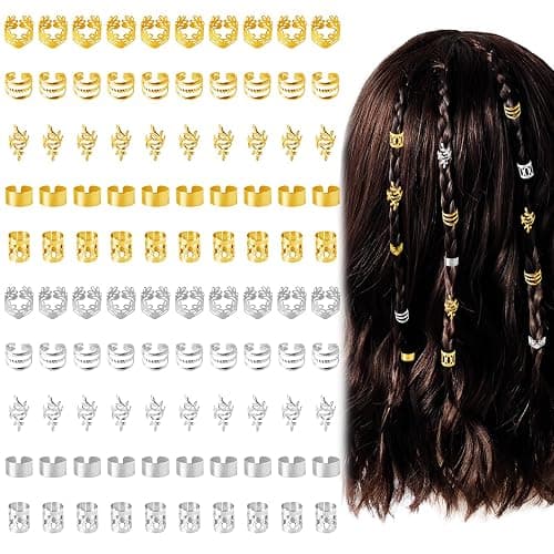 100 Pcs Hair Jewelry For Braids,Gold Silver Hair Cuffs Dreadlock Accessories,Adjustable Hair Rings Braid Decorations For Women (silver-gold) - Image 1