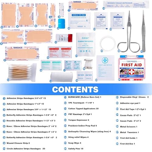 TLIEAO Mini First Aid Kit - 150 Pieces Emergency Medical Kit for Home, Car, Travel, Camping, Truck, Hiking, Sports, Office, Vehicle & Outdoor Emergencies thumbnail 2