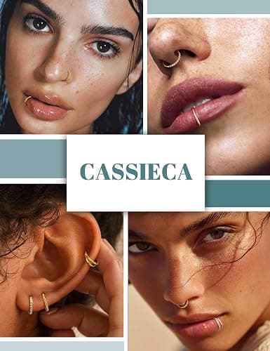 CASSIECA 5Pcs 18G 16G Surgical Steel Nose Rings Hoop for Women CZ Clicker Hinged Septum Ring Lip Helix Cartilage Double Hoop Earring Daith Rook Conch Body Piercing Jewelry for Women 8mm 10mm thumbnail 6
