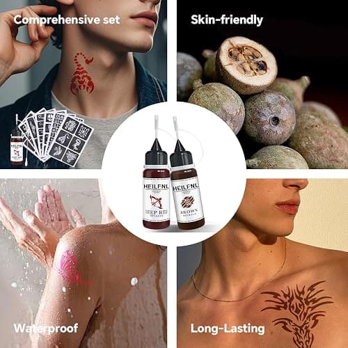 HEILFNL Temporary Tattoo Kit 12 Colors Temporary Tattoo Ink,111 Pcs Stencils Kit for Body Paint Fake Tattoos,DIY Art Painting Party for Women Man thumbnail 3