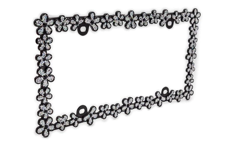 Creathome 3D Shining Daisy Wrenth License Plate Frame from Pure Zinc Alloy Metal Perfect Plate Holder,Matt Black with Silver Glitter thumbnail 4