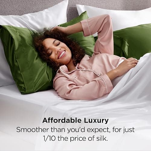 Bedsure Satin Pillowcase Standard Set of 2, Similar to Silk Pillowcase Moss | Reduces Hair Frizz & Skin Friction, Decorative Covers, Room Decor, Gifts for Women Men, Envelope Closure, Cooling, 20" x 26" thumbnail 4