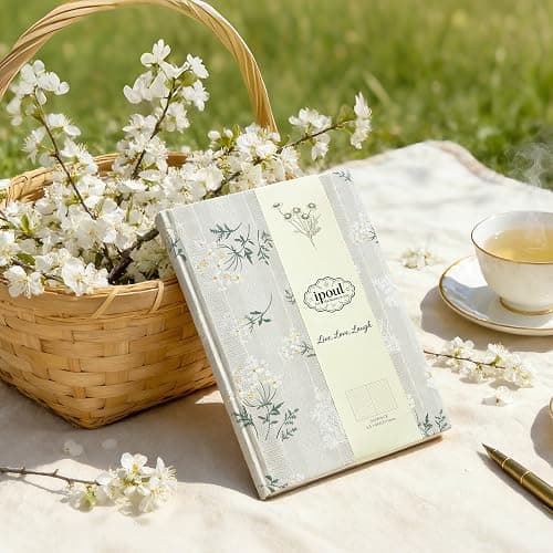 ipoul Floral Journal for women, Floret Printed Fabric Cloth Hardcover, A5, 200 Pages, 6x8 Medium Ruled Notebook, Similar Embroidered Linen Journal, Lay Flat Church Notes Notebook, Beige thumbnail 2