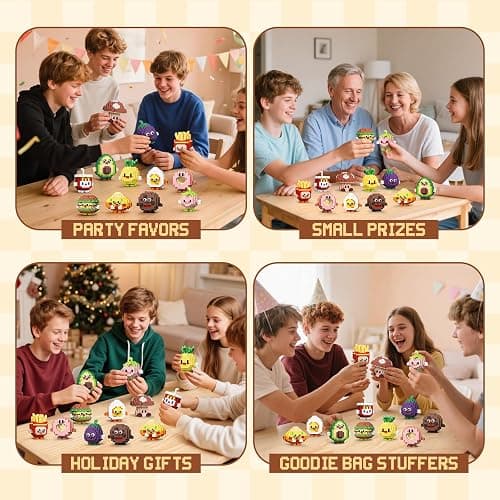 HIGH GODO 12 Pack Food Party Favors Building Set, Mini Food Building Blocks Sets, Goodie Bags Stuffers, Blind Box Style Classroom Small Prize Toys Gifts for Adults Teens Age 14+ thumbnail 7