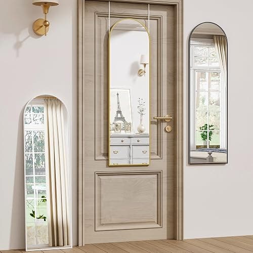 Vlush Door Mirror, Full Length Mirrors Over The Door, 14'' x 48'' Hanging/Rectangular Wall Mirror, Wall-Mounted/Hanging/Leaning, Home Decor,(Gold) thumbnail 7