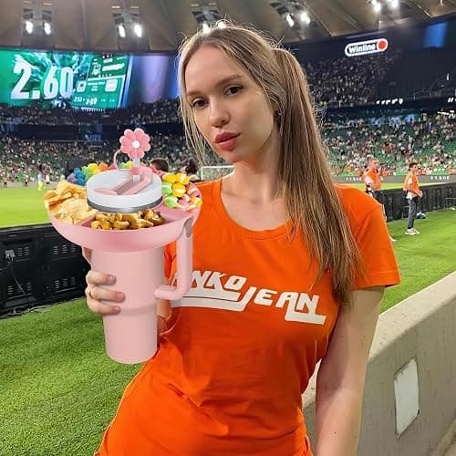 Snack Bowl for Stanley Cup 40 oz with Handle-Perfectly Compatible with Stanley Quencher H2.0 Tumbler 40 oz with Handle, Reusable Silicone Snack Tray, Stanley cup accessories (Pink Snack Bowl) thumbnail 2